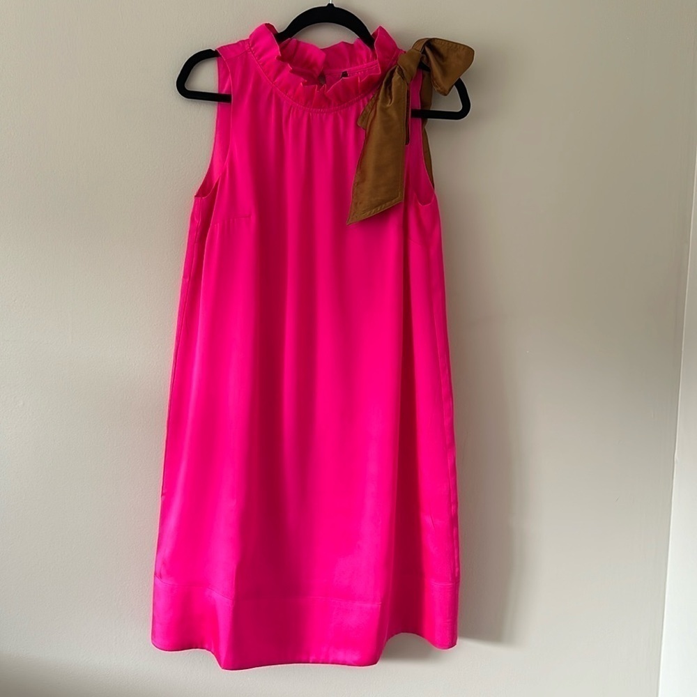 NWT J. Crew Swingy Bow-Neck Shift Dress Neon Pink Sz Small Preppy Party Cocktail